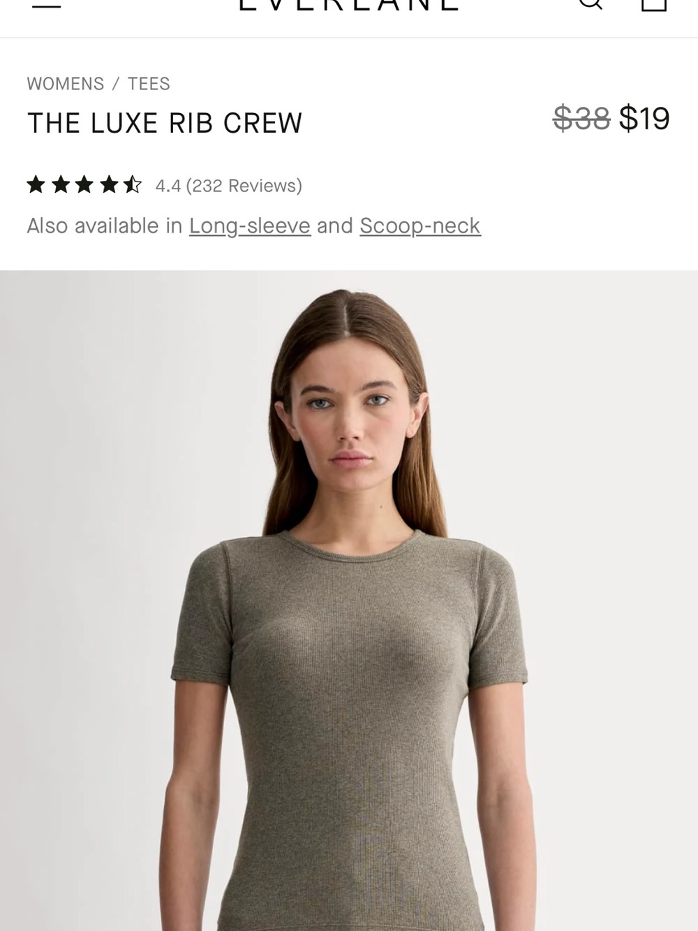 Everlane Luxe Rib Crew Short-Sleeve Sweater — Olive
